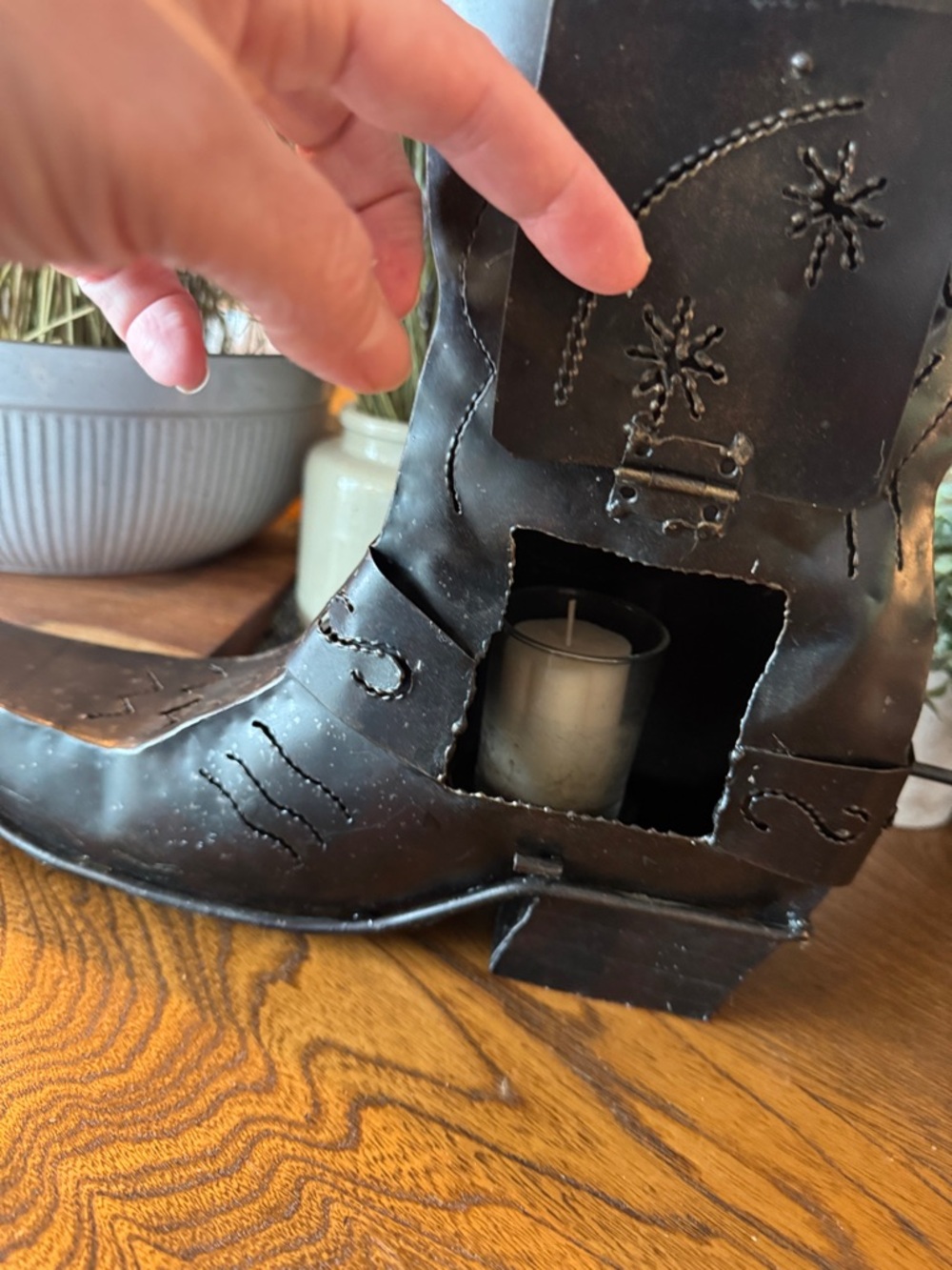 KARL VIDSTRAND Metal Southwest Cowboy Candle Holder Boot Decor w/candles &votive - Picture 5 of 13